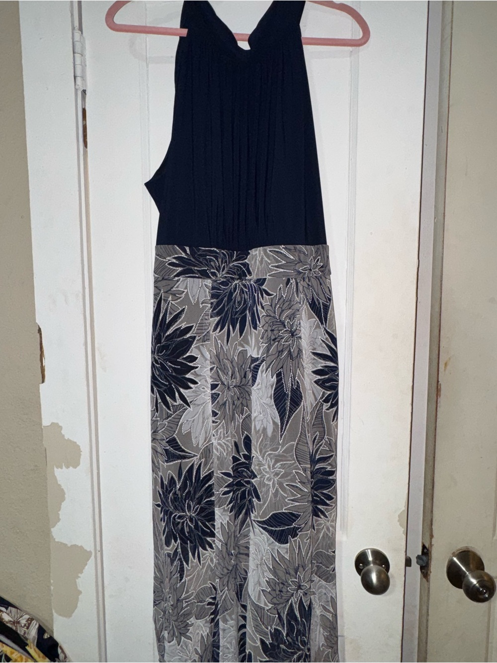 R&M Richards Black and Gray Floral Maxi Dress